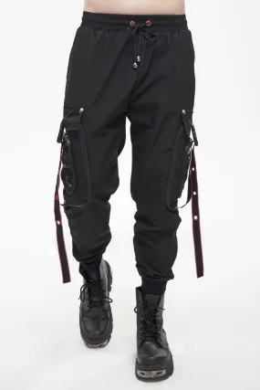 Pantalon cargo homme DEVIL FASHION noir et rouge 'cyber goth'