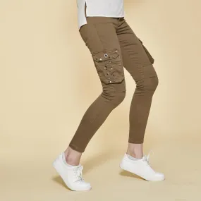Pantalon cargo sur chevilles poches latérales et coutures genoux femme - Kaki vert en coton | 3 Suisses