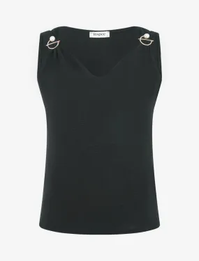 Top uni sans manches à broches amovibles - Noir